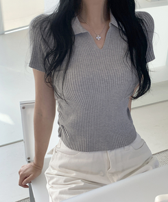 ニット シャーリング半袖ニット GRAY