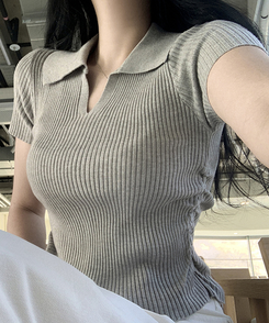 ニット シャーリング半袖ニット GRAY