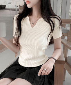 ニット シャーリング半袖ニット IVORY