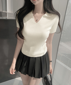 ニット シャーリング半袖ニット IVORY