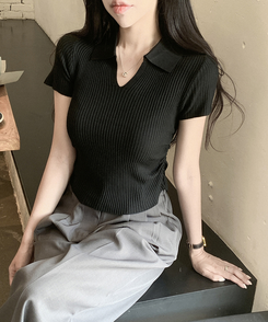 ニット シャーリング半袖ニット BLACK