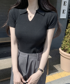 ニット シャーリング半袖ニット BLACK
