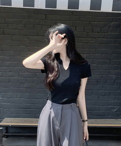 ニット シャーリング半袖ニット BLACK