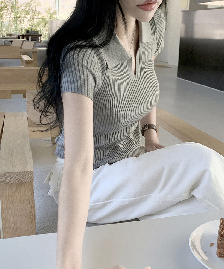 ニット シャーリング半袖ニット GRAY
