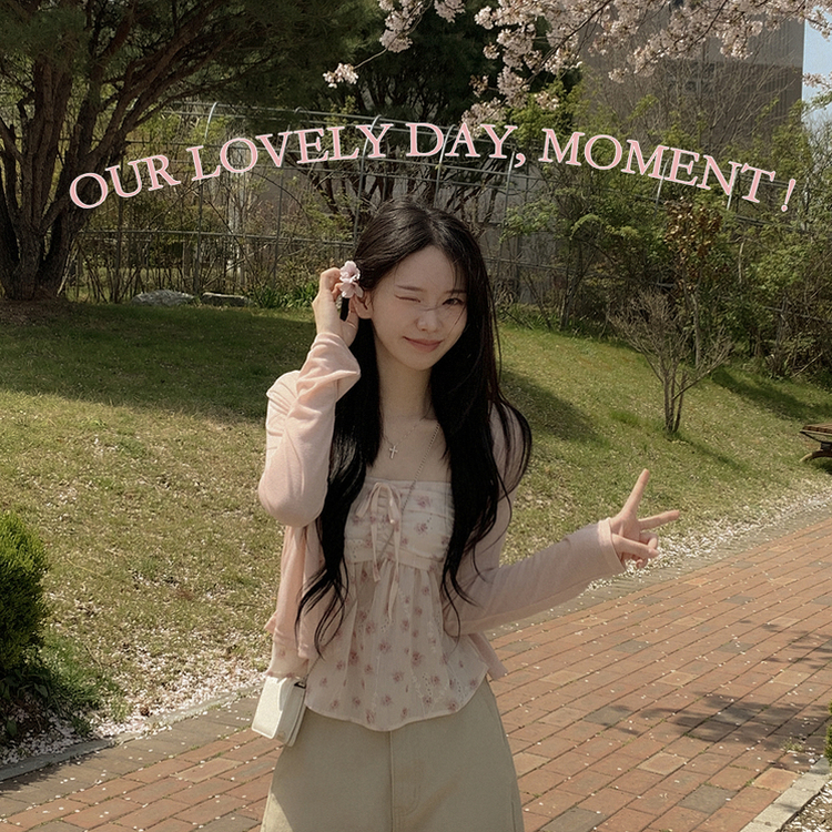 인간벚꽃 여름 플라워 쉬폰 뷔스티에 크롭 끈나시 블라우스 레이어드 긴팔가디건 투피스 세트 핑크