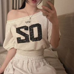 半袖Tシャツ レタリングクロップ半袖Tシャツ OATMEAL
