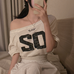 半袖Tシャツ レタリングクロップ半袖Tシャツ OATMEAL