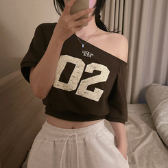 半袖Tシャツ レタリングクロップ半袖Tシャツ BROWN