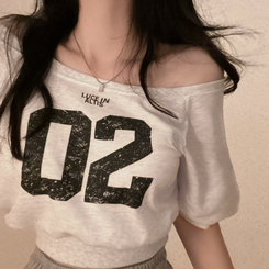 半袖Tシャツ レタリングクロップ半袖Tシャツ MELANGE WHITE