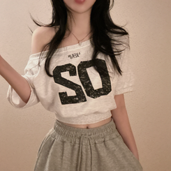 半袖Tシャツ レタリングクロップ半袖Tシャツ MELANGE WHITE