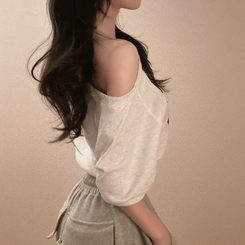 半袖Tシャツ レタリングクロップ半袖Tシャツ MELANGE WHITE