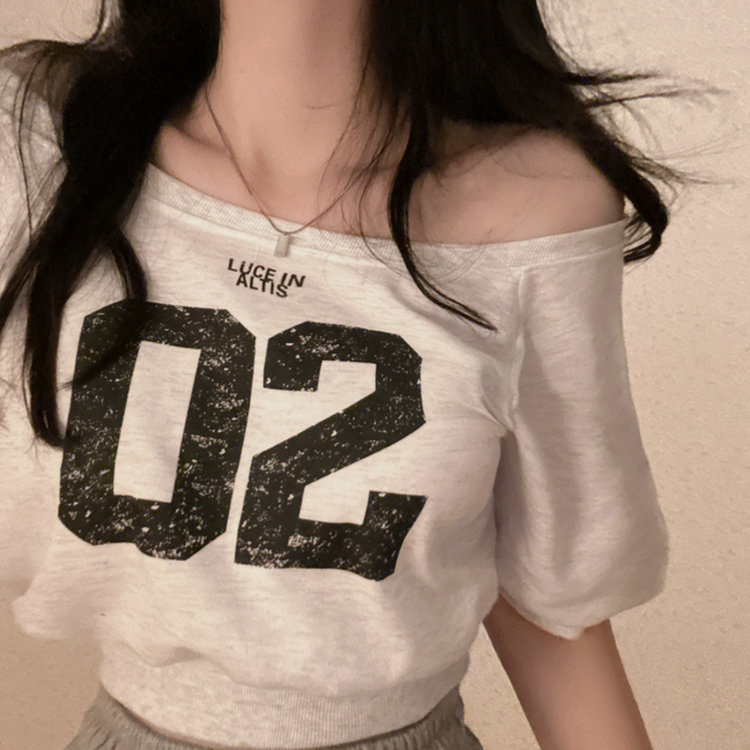 レタリングクロップ半袖Tシャツ MELANGE WHITE