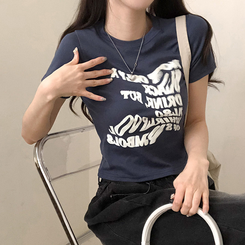 半袖Tシャツ レタリングクロップ半袖Tシャツ(5color) BLUE