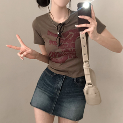 半袖Tシャツ レタリングクロップ半袖Tシャツ(5color) KHAKI
