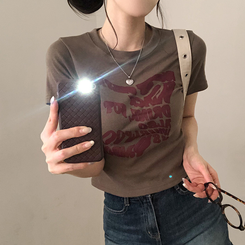 半袖Tシャツ レタリングクロップ半袖Tシャツ(5color) KHAKI