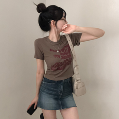 半袖Tシャツ レタリングクロップ半袖Tシャツ(5color) KHAKI