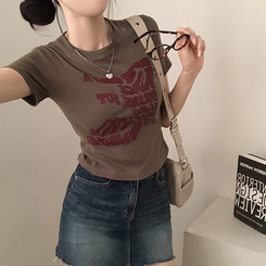 半袖Tシャツ レタリングクロップ半袖Tシャツ(5color) KHAKI