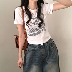 半袖Tシャツ レタリングクロップ半袖Tシャツ(5color) IVORY