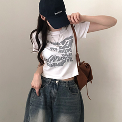 半袖Tシャツ レタリングクロップ半袖Tシャツ(5color) IVORY