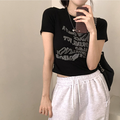 半袖Tシャツ レタリングクロップ半袖Tシャツ(5color) BLACK