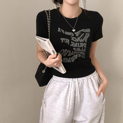 半袖Tシャツ レタリングクロップ半袖Tシャツ(5color) BLACK