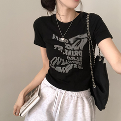 半袖Tシャツ レタリングクロップ半袖Tシャツ(5color) BLACK