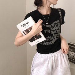 半袖Tシャツ レタリングクロップ半袖Tシャツ(5color) BLACK