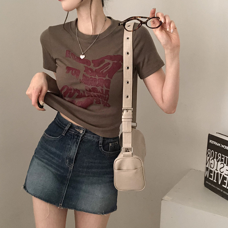 レタリングクロップ半袖Tシャツ(5color) KHAKI