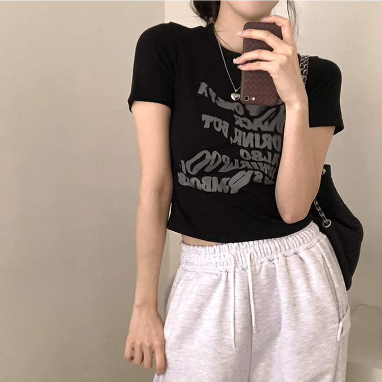 レタリングクロップ半袖Tシャツ(5color) BLACK