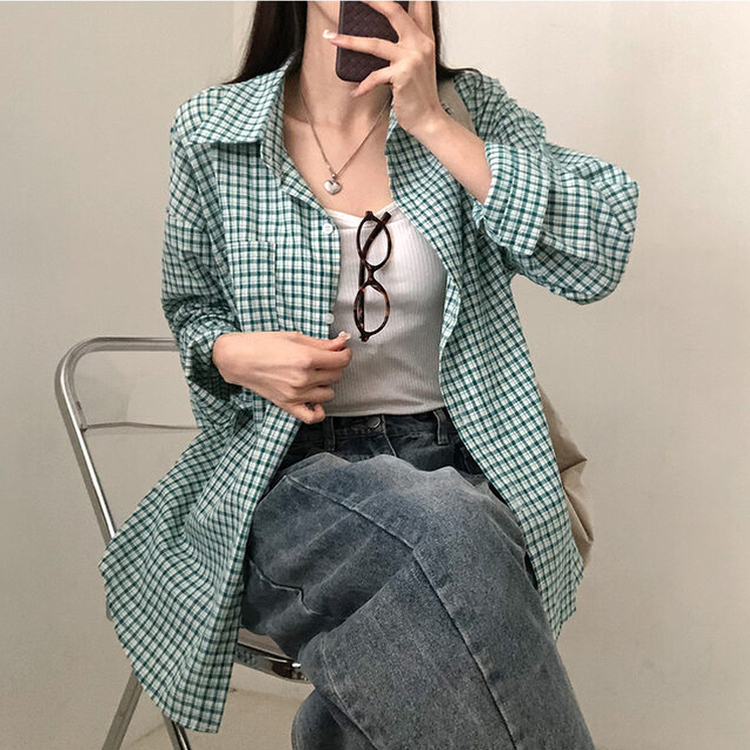 마인파밍 루즈핏 체크 셔츠 초록