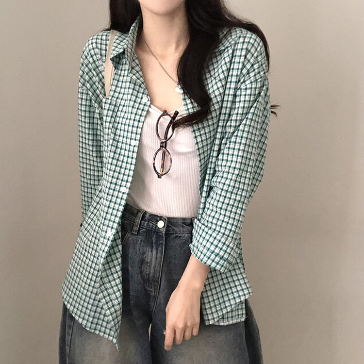 마인파밍 루즈핏 체크 셔츠 초록