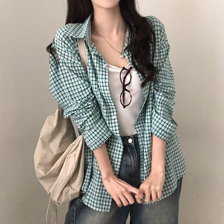 마인파밍 루즈핏 체크 셔츠 초록