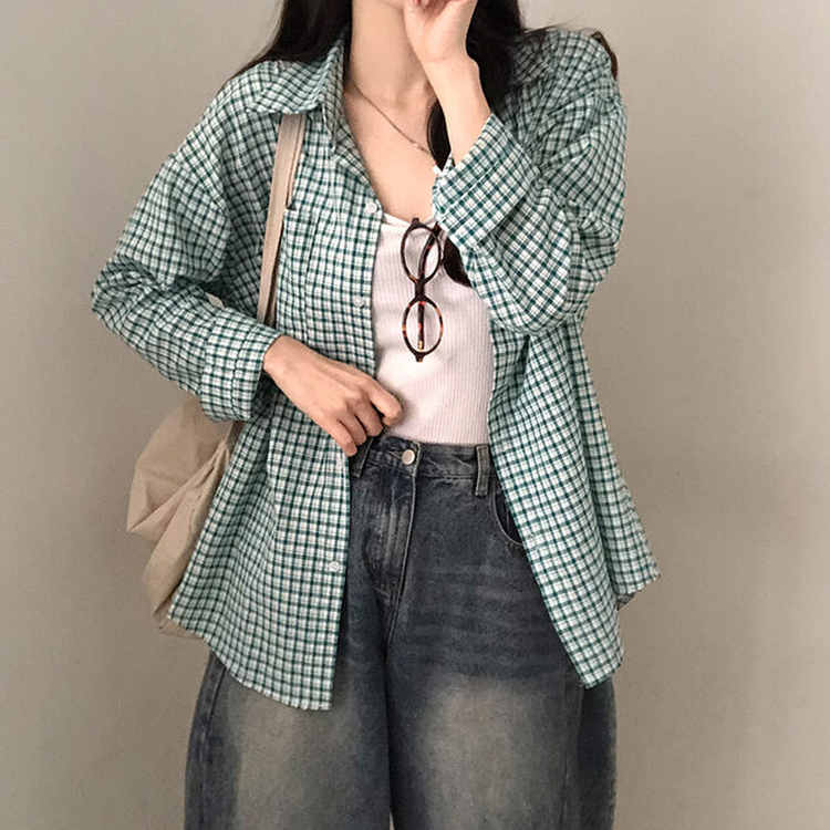 마인파밍 루즈핏 체크 셔츠 초록