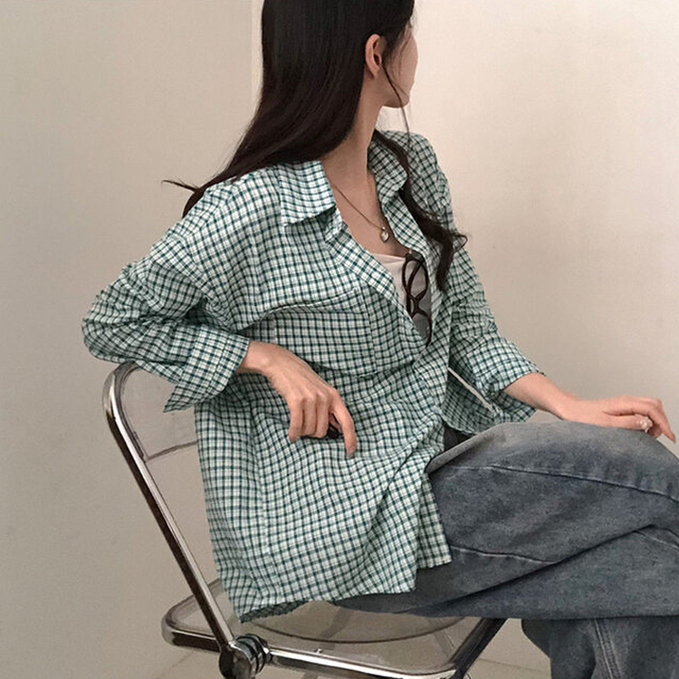 마인파밍 루즈핏 체크 셔츠 초록