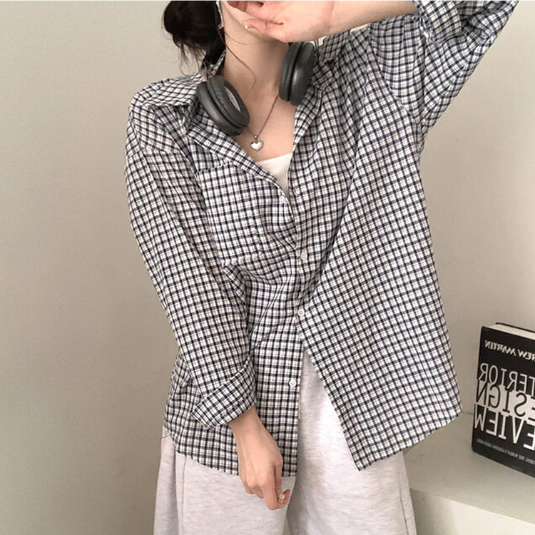 마인파밍 루즈핏 체크 셔츠 곤색