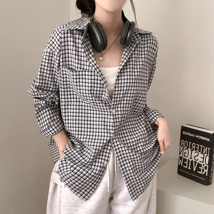 마인파밍 루즈핏 체크 셔츠 곤색