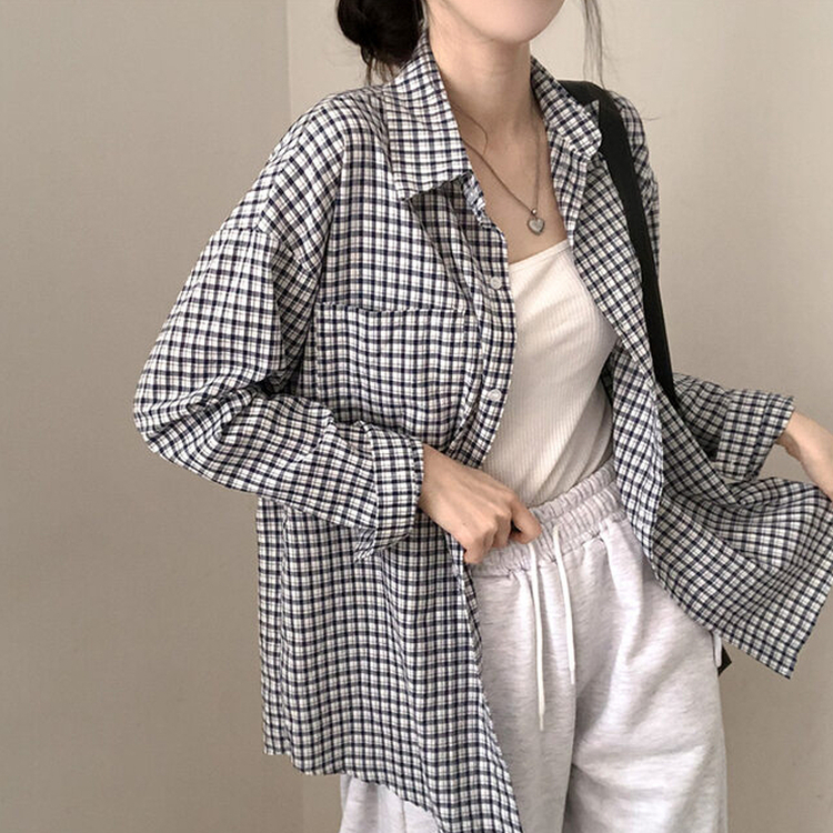 마인파밍 루즈핏 체크 셔츠 곤색