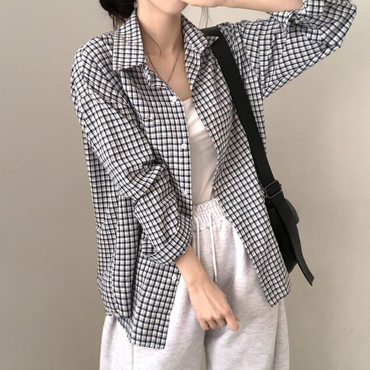 마인파밍 루즈핏 체크 셔츠 곤색