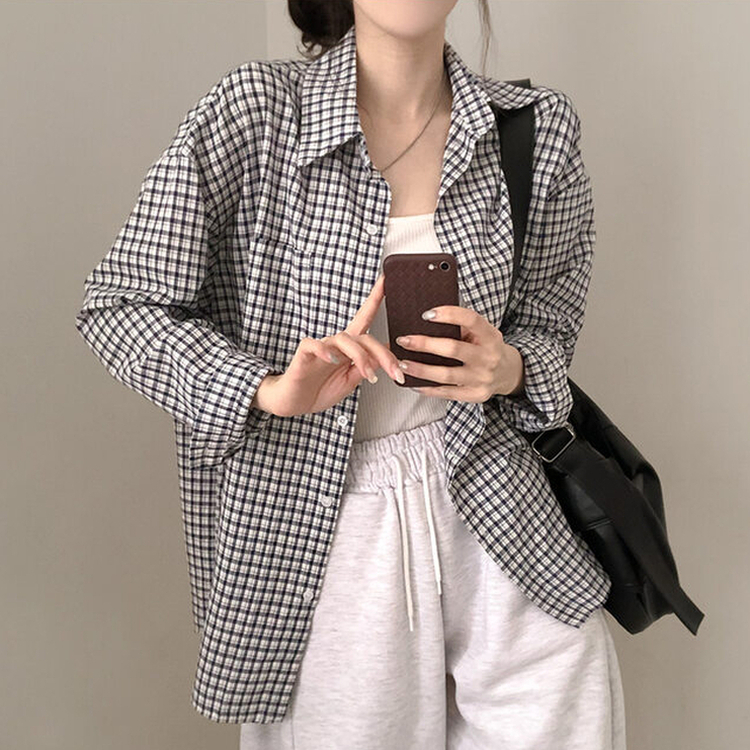 마인파밍 루즈핏 체크 셔츠 곤색