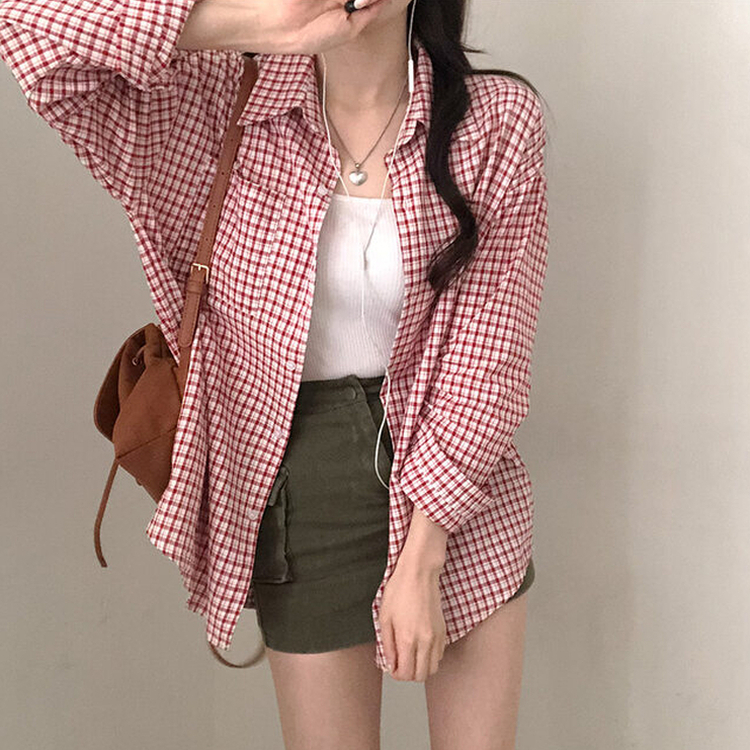 마인파밍 루즈핏 체크 셔츠 빨강