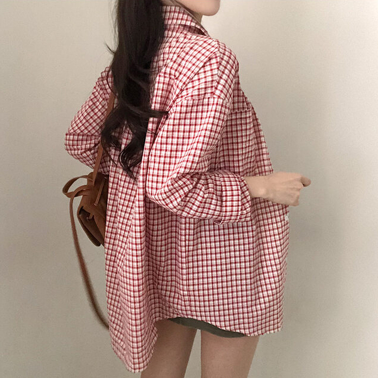 마인파밍 루즈핏 체크 셔츠 빨강