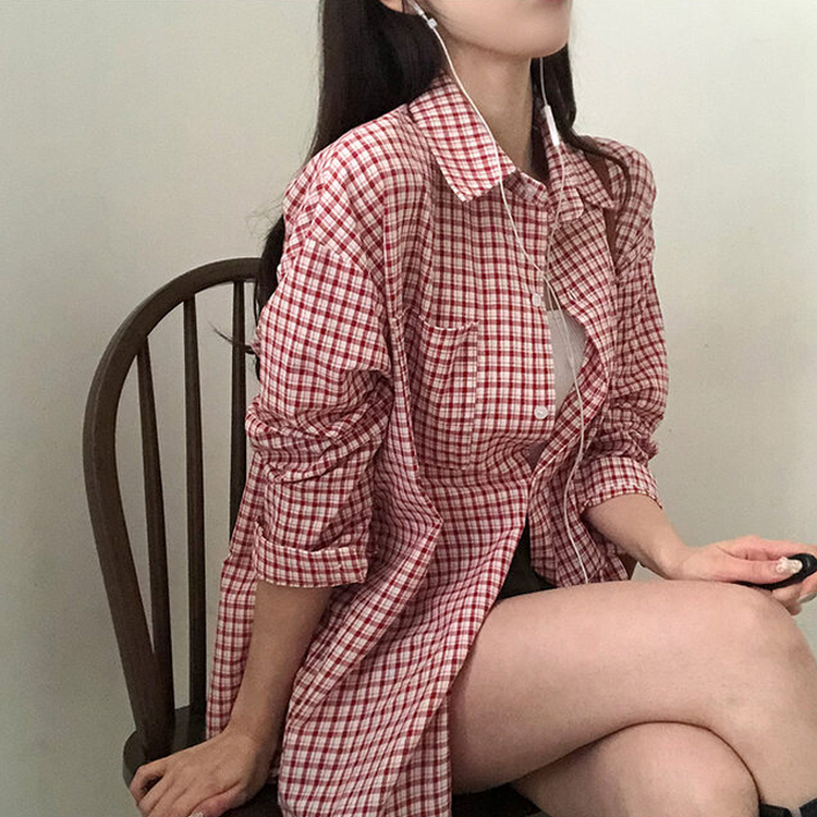 마인파밍 루즈핏 체크 셔츠 빨강