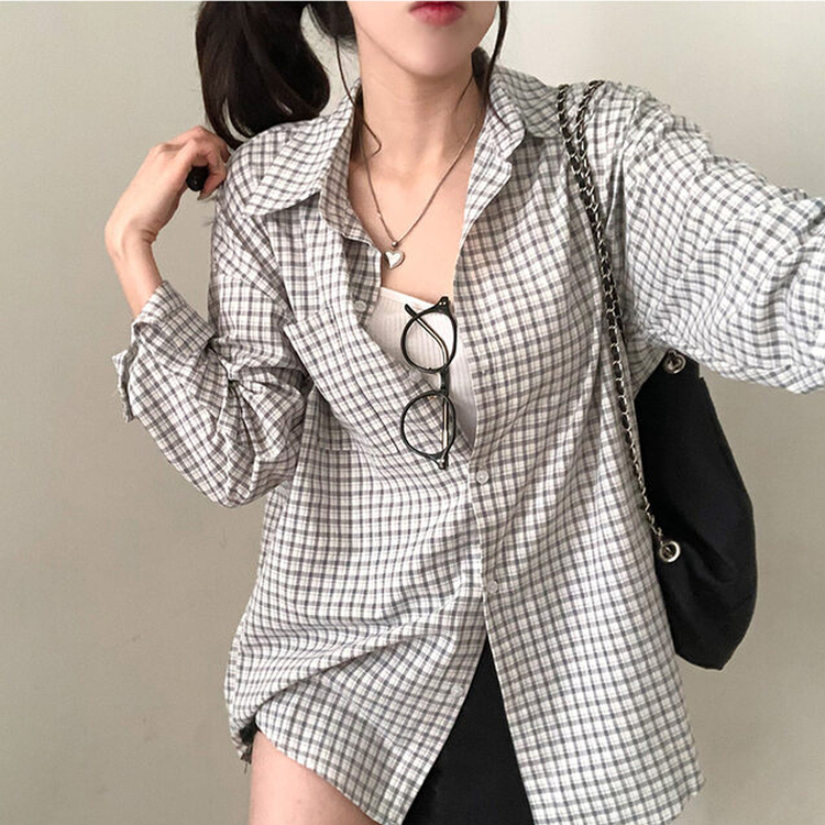 마인파밍 루즈핏 체크 셔츠 회색