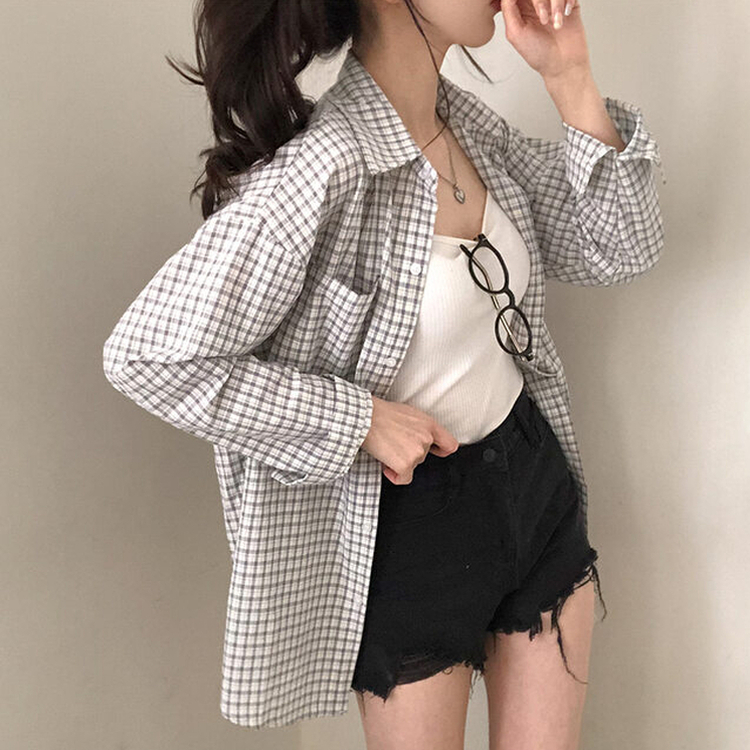 마인파밍 루즈핏 체크 셔츠 회색