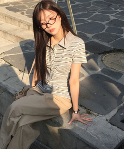 半袖Tシャツ ストライプシャーリングTシャツ GREY