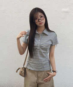 半袖Tシャツ ストライプシャーリングTシャツ GREY