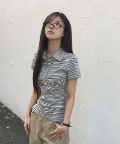 半袖Tシャツ ストライプシャーリングTシャツ GREY