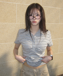 半袖Tシャツ ストライプシャーリングTシャツ GREY