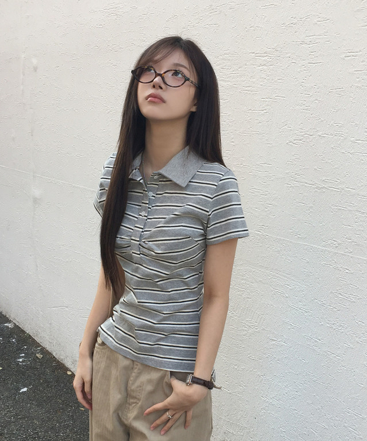 ストライプシャーリングTシャツ GREY