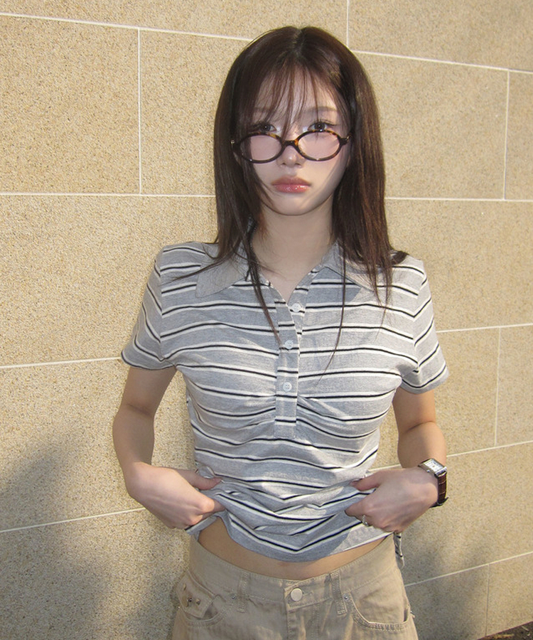 ストライプシャーリングTシャツ GREY